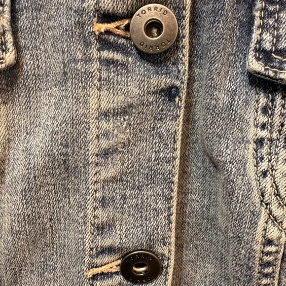 New Torrid Distressed Light Wash Denim Jacket - Picture 8 of 10